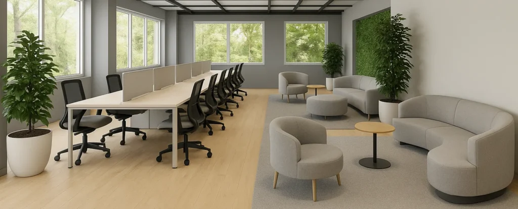 Ambiente corporativo com cadeiras, sofás e poltronas Quality Line